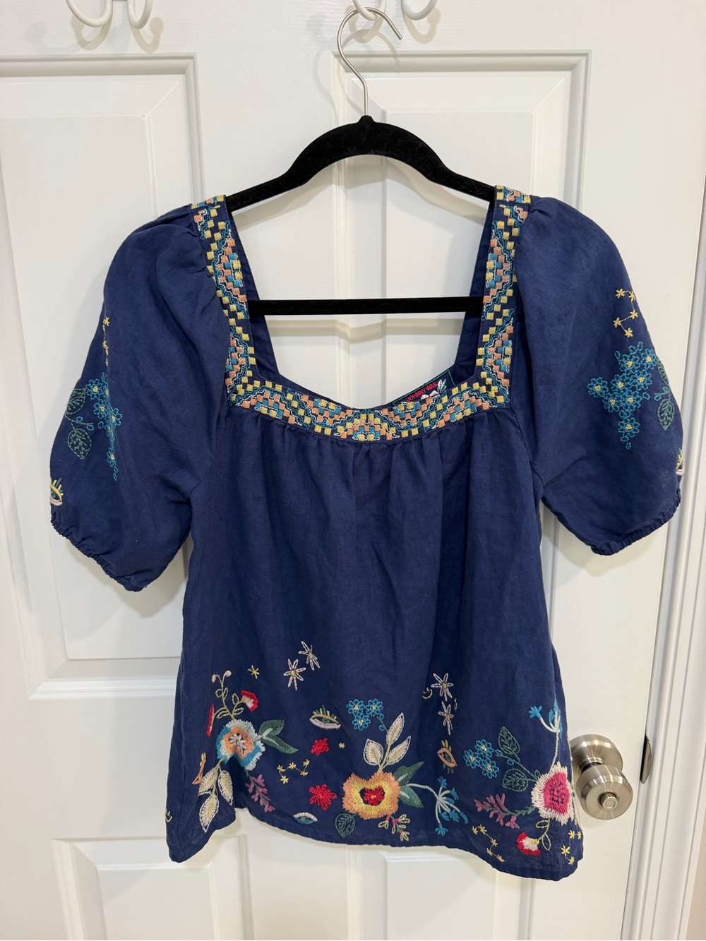 Johnny Was Embroidered Square-Neck with Multicolor Florals